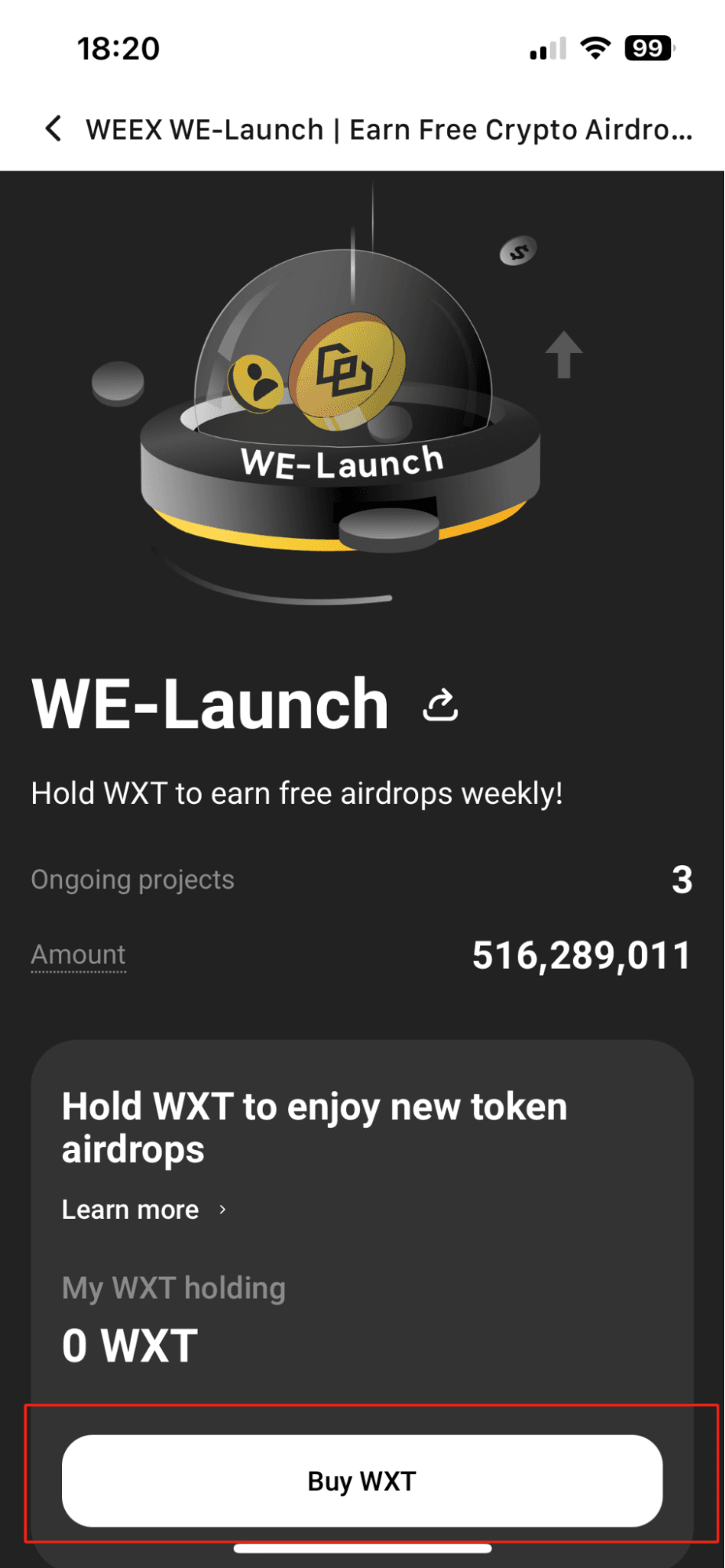 Buy WXT on WEEX app