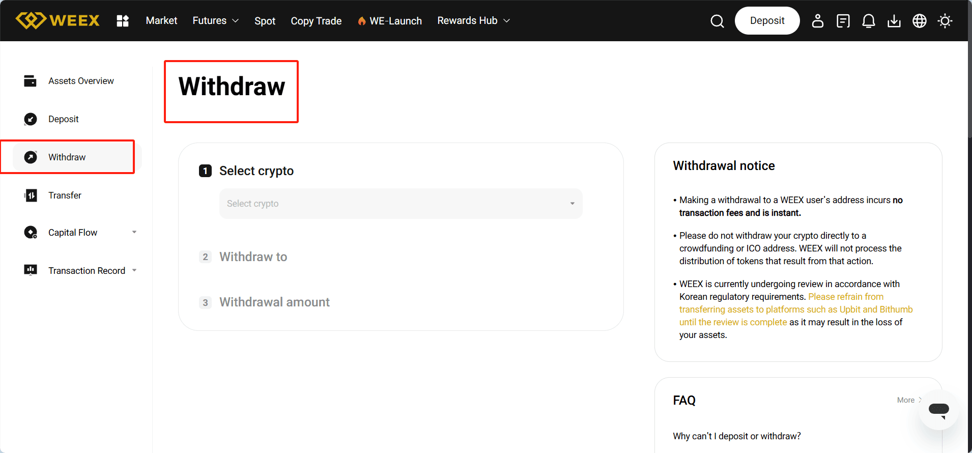 Withdraw on WEEX